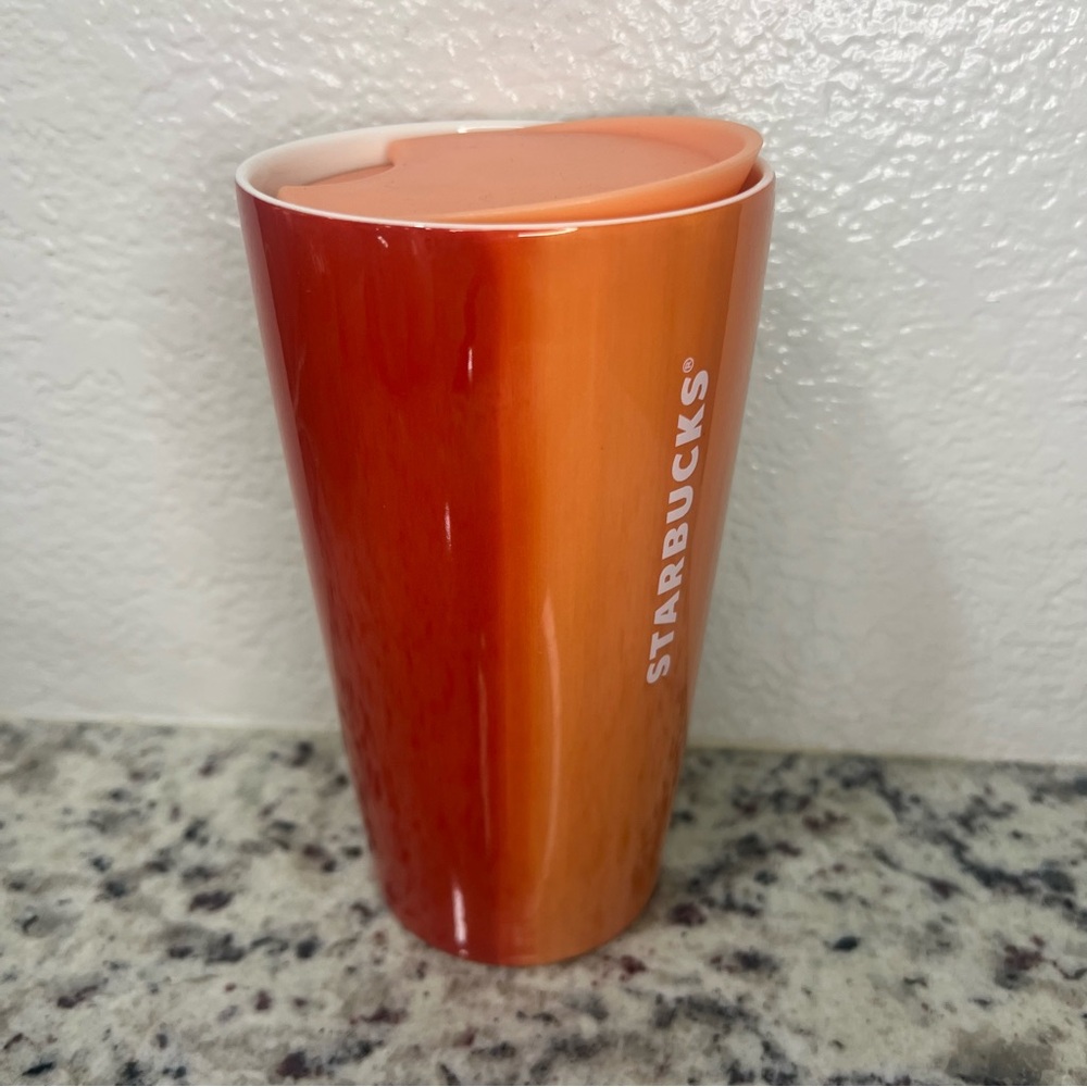 Starbucks Tropical Sunset Ombre Ceramic Tumbler Mug Cup 12 oz NEW‎ Orange Blue - Picture 2 of 8